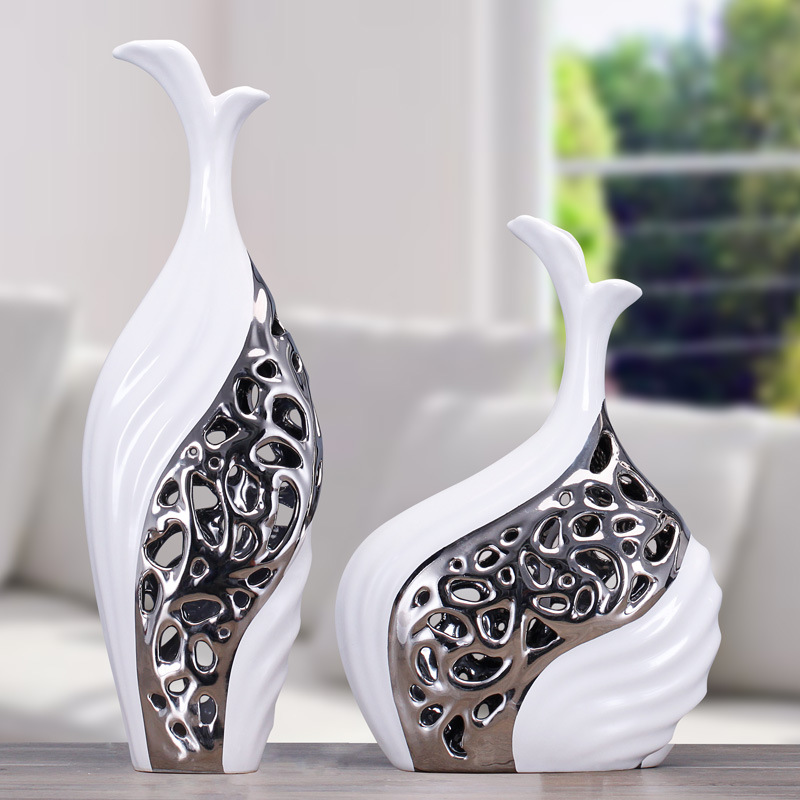 Living Room TV Cabinet Home Decoration Ceramic Crafts Decoration Wedding Gifts Electroplating Abstract Art Hollow Vase