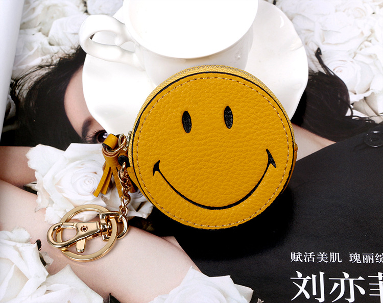 安雅笑脸包创意迷你可爱pu硬币零钱包女小荷包圆形袋拉链钥匙扣包