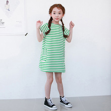 【清款不退换】爆款韩版夏季女童裙代发中童亲子装条纹连衣裙A293
