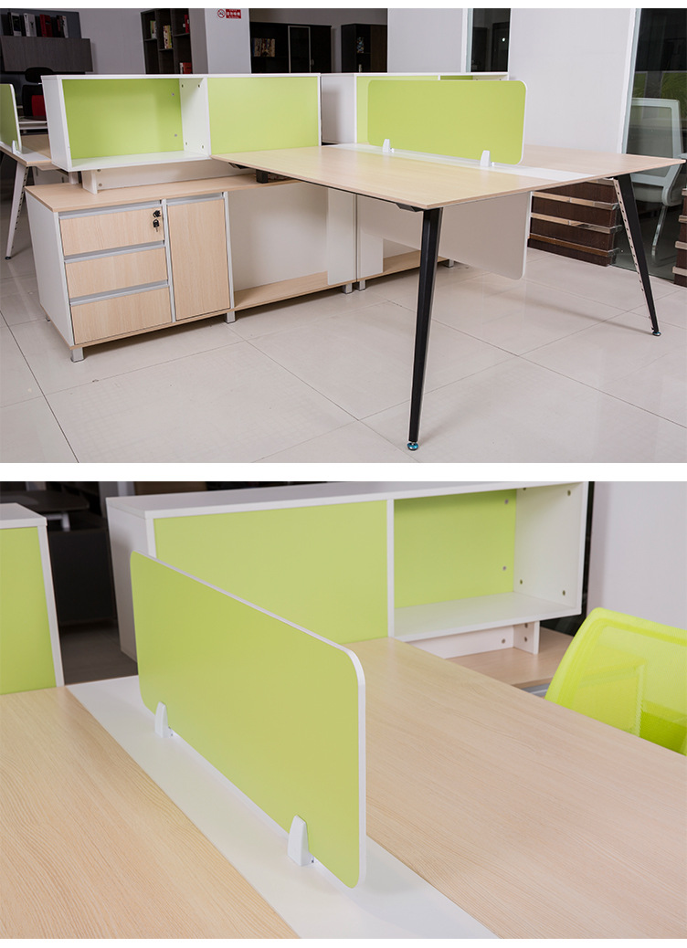 简约现代双人桌 双人办公桌 绿色清新职员办公桌 l型员工位组合