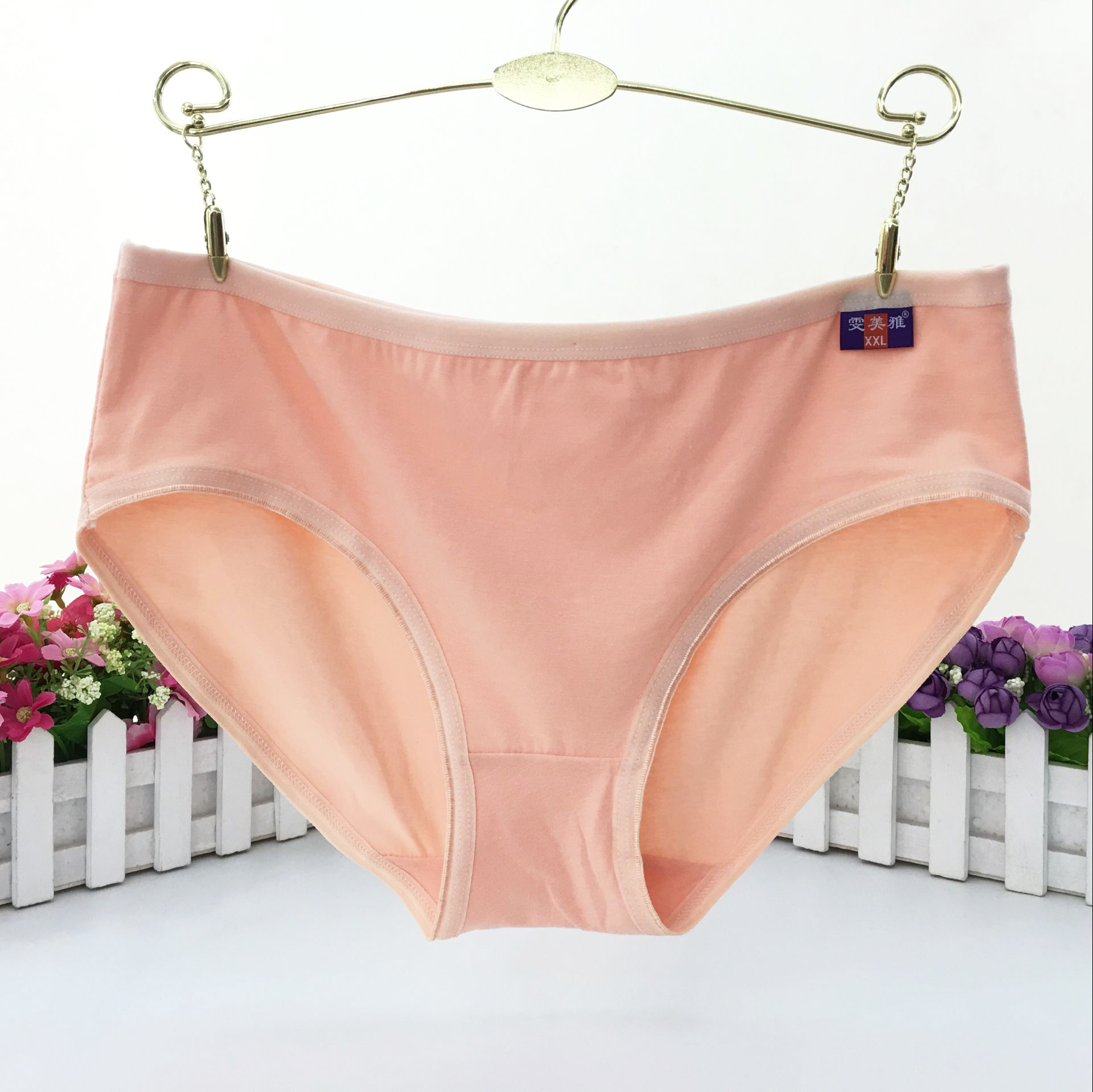 全棉女士内裤批发 中腰纯色简约大码女士纯