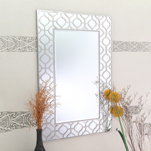 厂家直销批发欧式银镜化妆镜方形压铜片窗花立体装饰镜挂镜