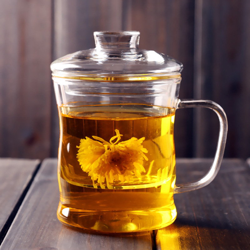 加厚耐热玻璃杯 创意三件式泡茶杯 过滤带盖套装茶具水杯花茶