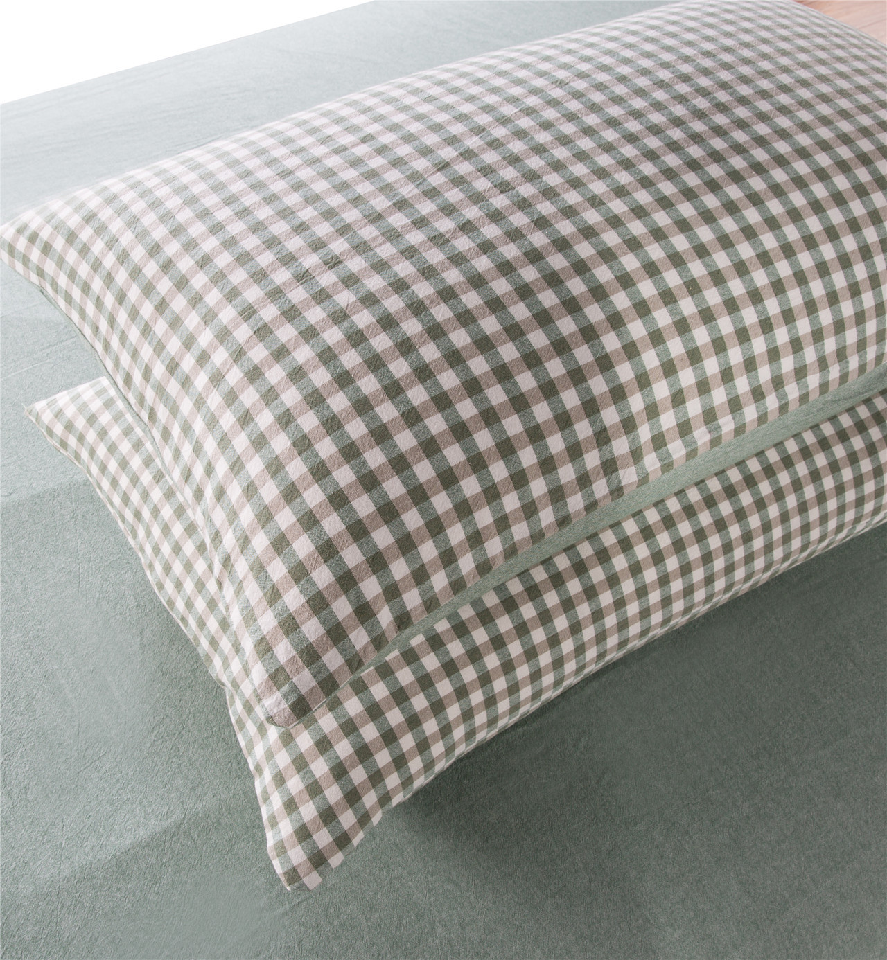 一件代发 无印风格 全棉水洗棉枕套 单人学生简约格子枕头套