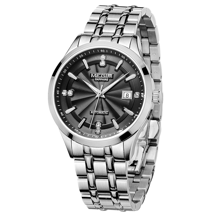 美格尔megir螺纹镶水钻条钉刻度机械皮带手表62027钢带