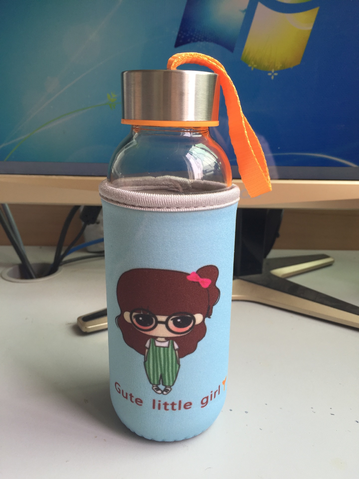 创意卡通吊带便携玻璃杯车载水瓶可爱学生水杯订制批发