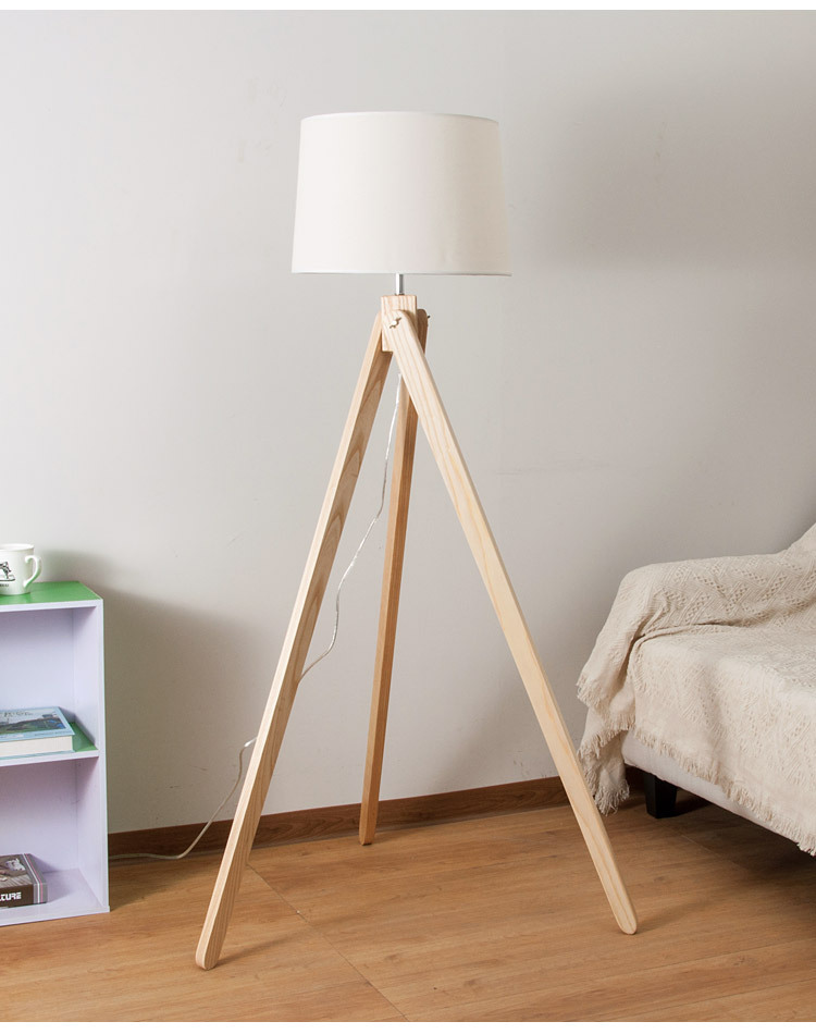 北欧落地灯客厅卧室简约现代实木大三脚架美式乡村遥控木艺落地灯