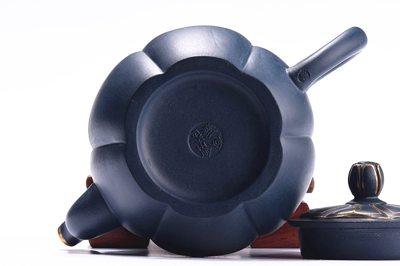 百信紫砂宜兴原矿正品名家李玲工艺师正品高端天青泥描金菱花壶