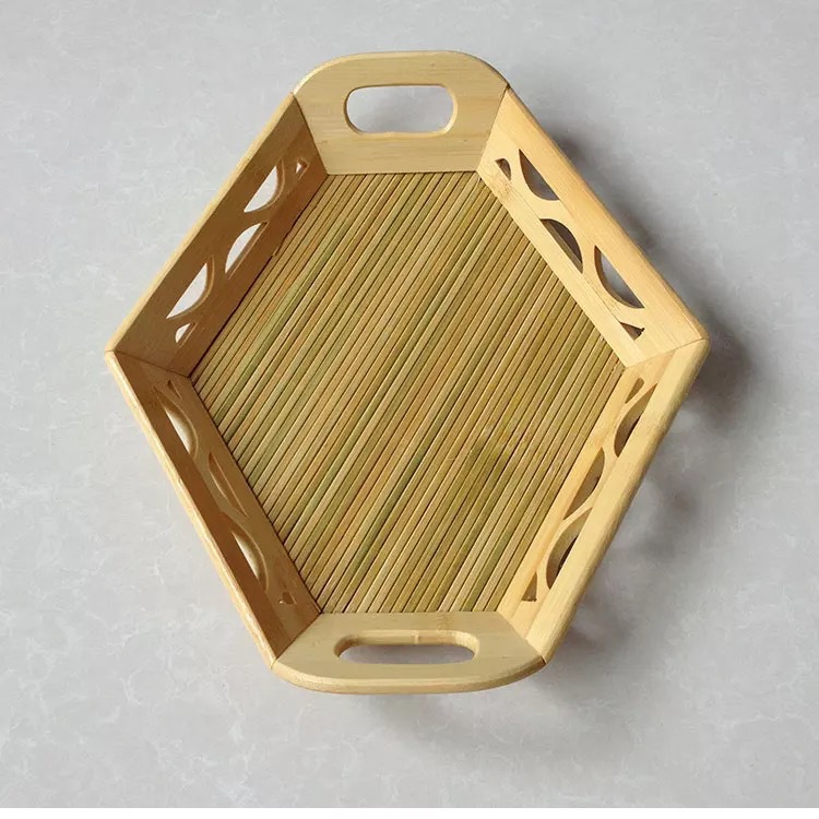 六角形竹子托盘收纳筐水果盘面包点心盘茶盘餐具上菜盘竹托盘