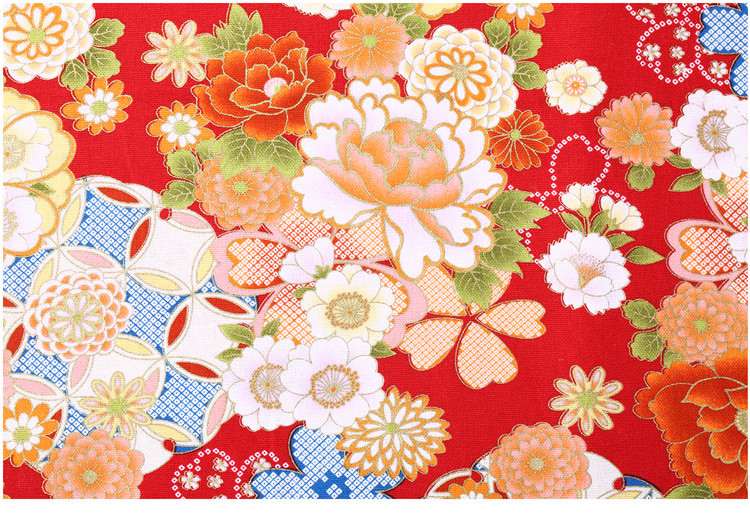 进口和风印花棉布 古布仿棉麻烫金布料手工diy 纯棉布 烫金布台湾