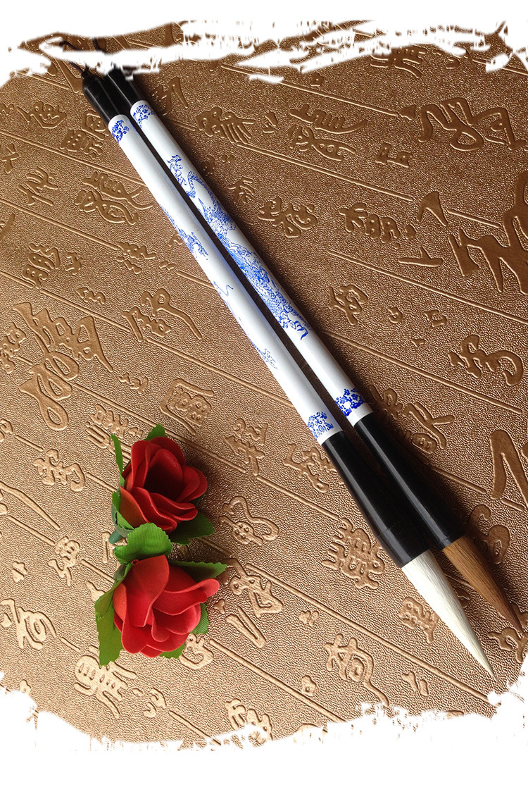 青花瓷铝杆管毛笔 中小楷兼毫毛笔 学生专用初学者毛笔厂家直销