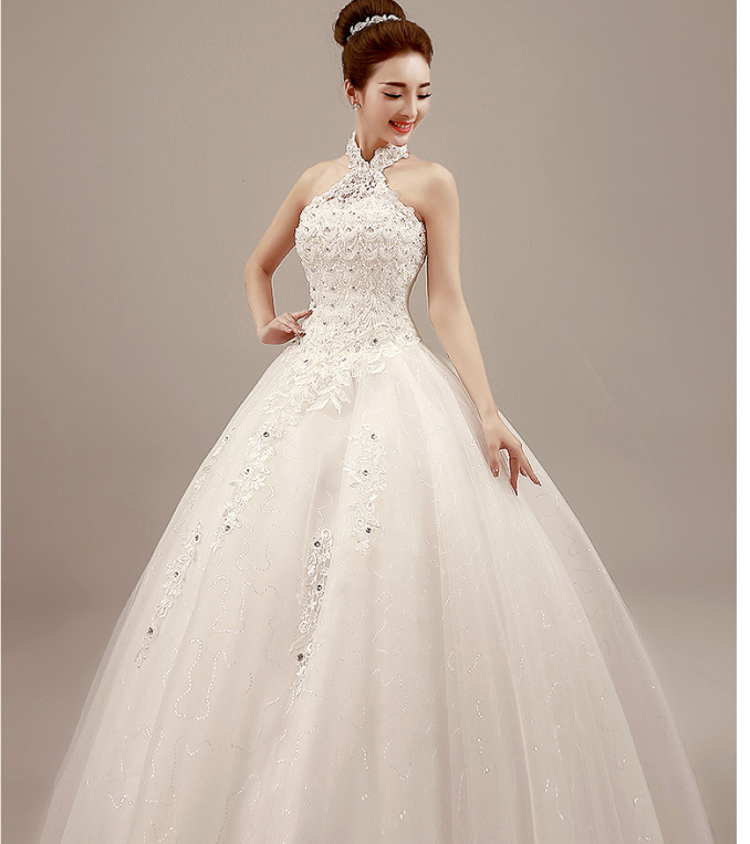 婚纱礼服2020新款韩式一字肩夏季挂脖婚纱长拖尾齐地新娘夏季显瘦