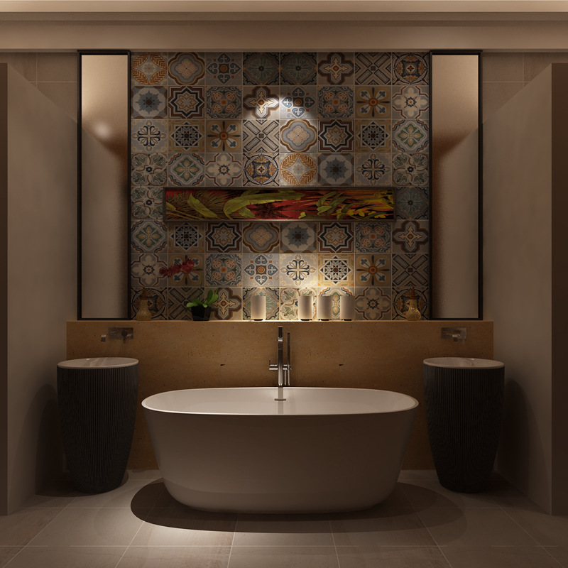 客厅背景墙花片瓷砖仿古砖150水泥花砖地板砖300地中海小花砖600