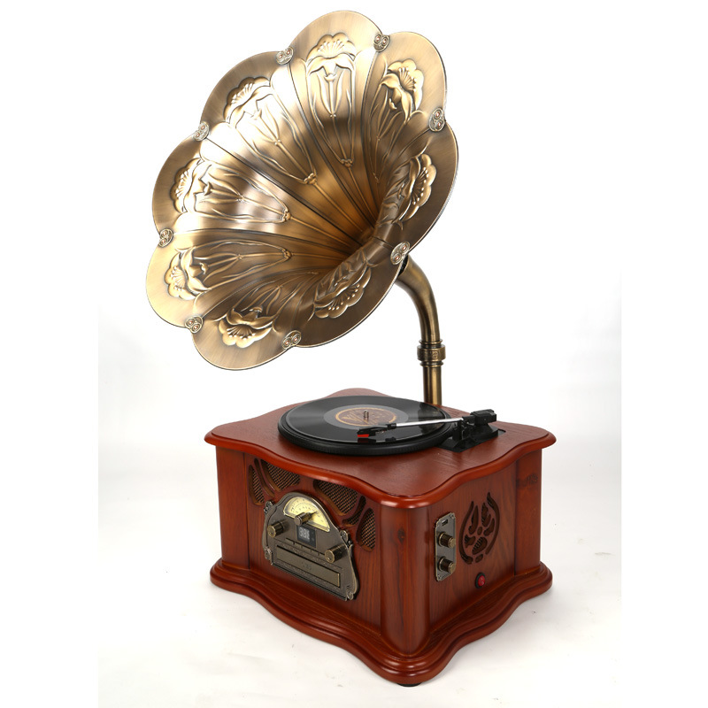 台式留声机复古黑胶唱片机蓝牙老式收音机低音炮电唱机家居摆件