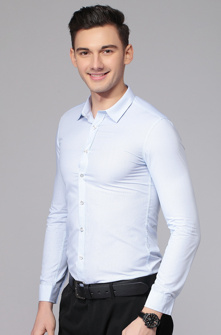 2016秋冬新款男装长袖衬衫男式商务修身免烫条纹衬衫男厂