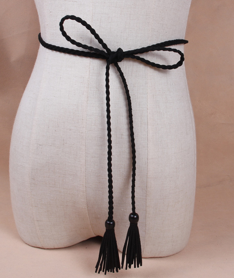 女编织腰带流苏细皮带韩版蝴蝶结绳子连衣裙子打结装饰腰链腰绳