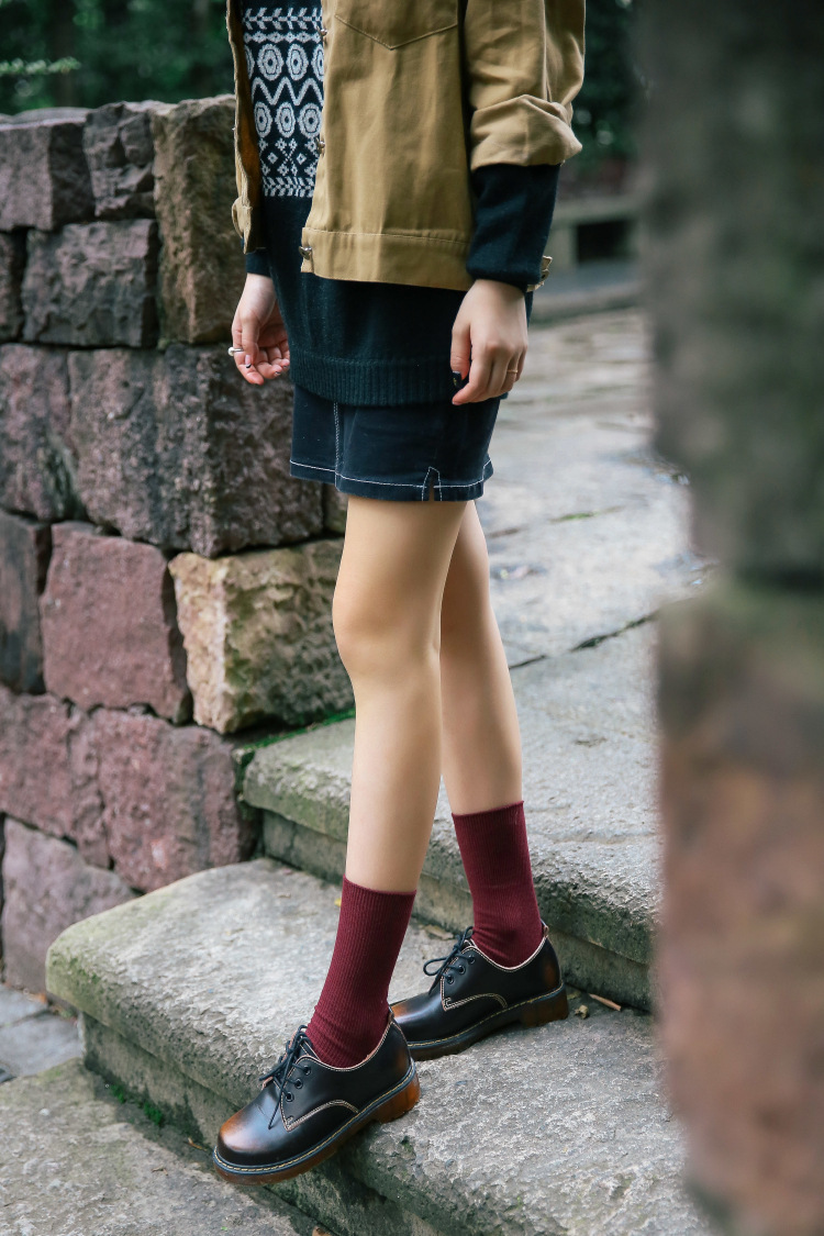 靴下品短靴袜日系糖果色堆堆袜双针全棉女袜中筒袜秋冬款淘宝爆款