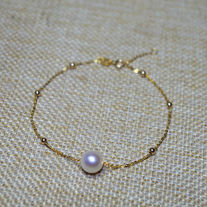 k金球镶嵌 精品淡水珍珠满天星手链18k金路路通正圆无暇极强光