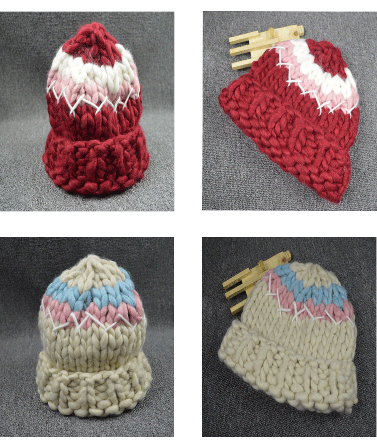 韩版大人超粗线加厚尖尖毛线帽拼色保暖针织帽子男女成人秋套头帽