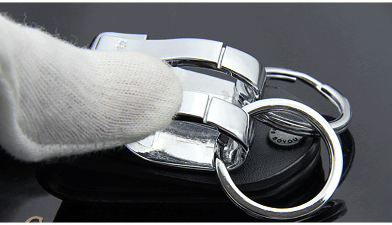 博友真皮老式双环汽车钥匙扣 男士腰挂穿皮带钥匙挂件 b703