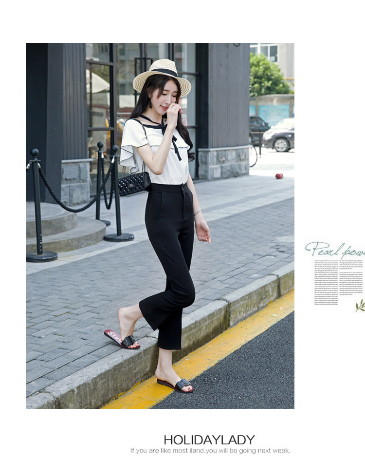 女式休闲裤-2016夏季韩国开叉微喇叭裤女九分