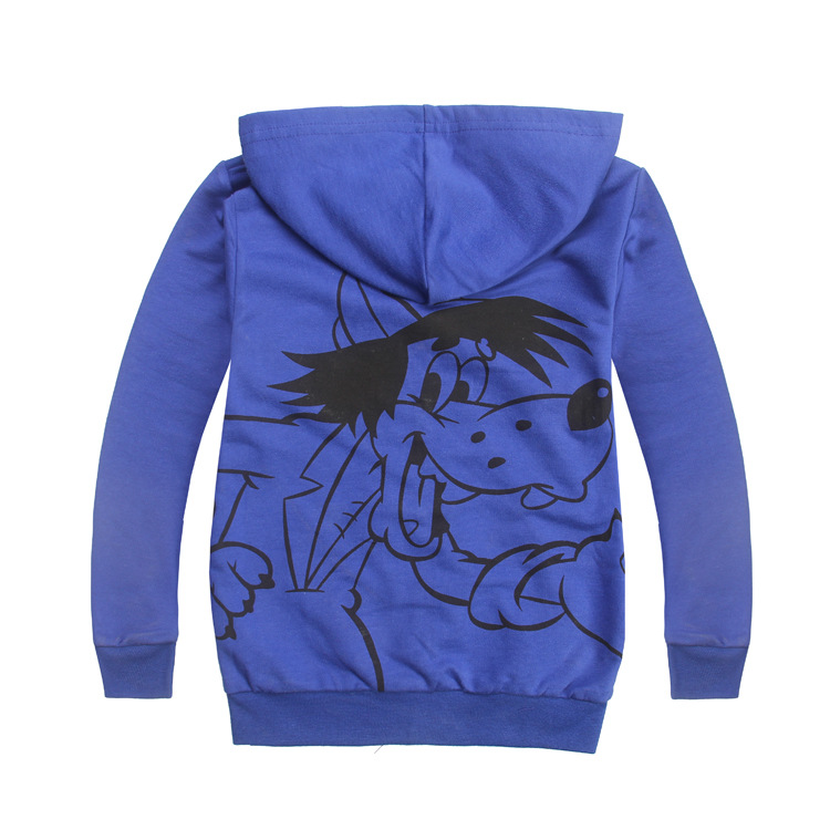 一件代发 卡通彩蓝色大灰狼印花毛圈卫衣仔