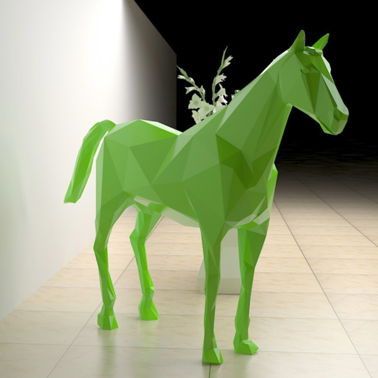 广场创意玻璃钢抽象马雕塑户外园林创意玻璃钢几何形动物雕塑定制