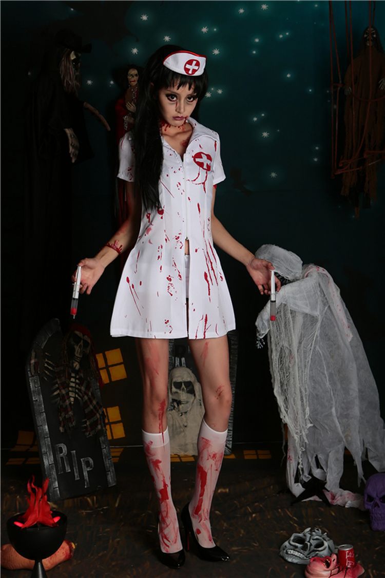 自主实拍 出口万圣节恐怖护士服装cos服女护士服装血腥鬼节服装