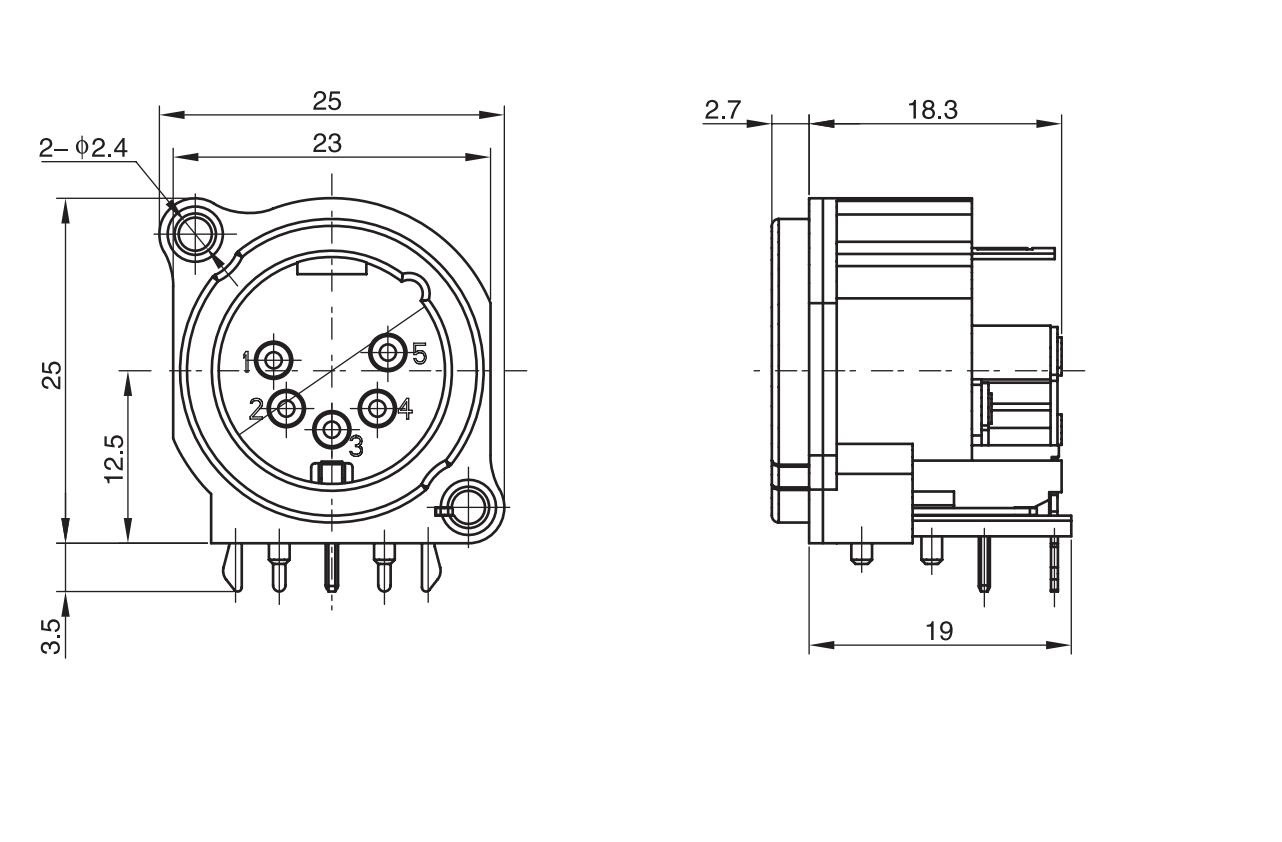 5芯卡侬插座五芯平衡卡农公xlr舞台灯光调音台卡龙插座pcb板弯脚