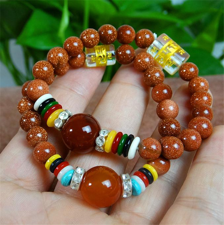 天然金沙石手链男女款手串 金星石六字真言 金沙石10mm
