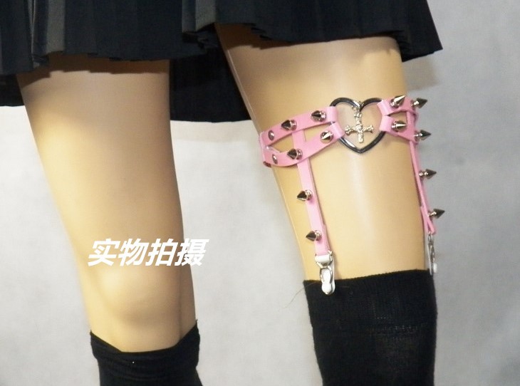 日韩新款萌哒哒桃型桃心爱心十字架朋克原宿腿环配饰品潮女吊袜带