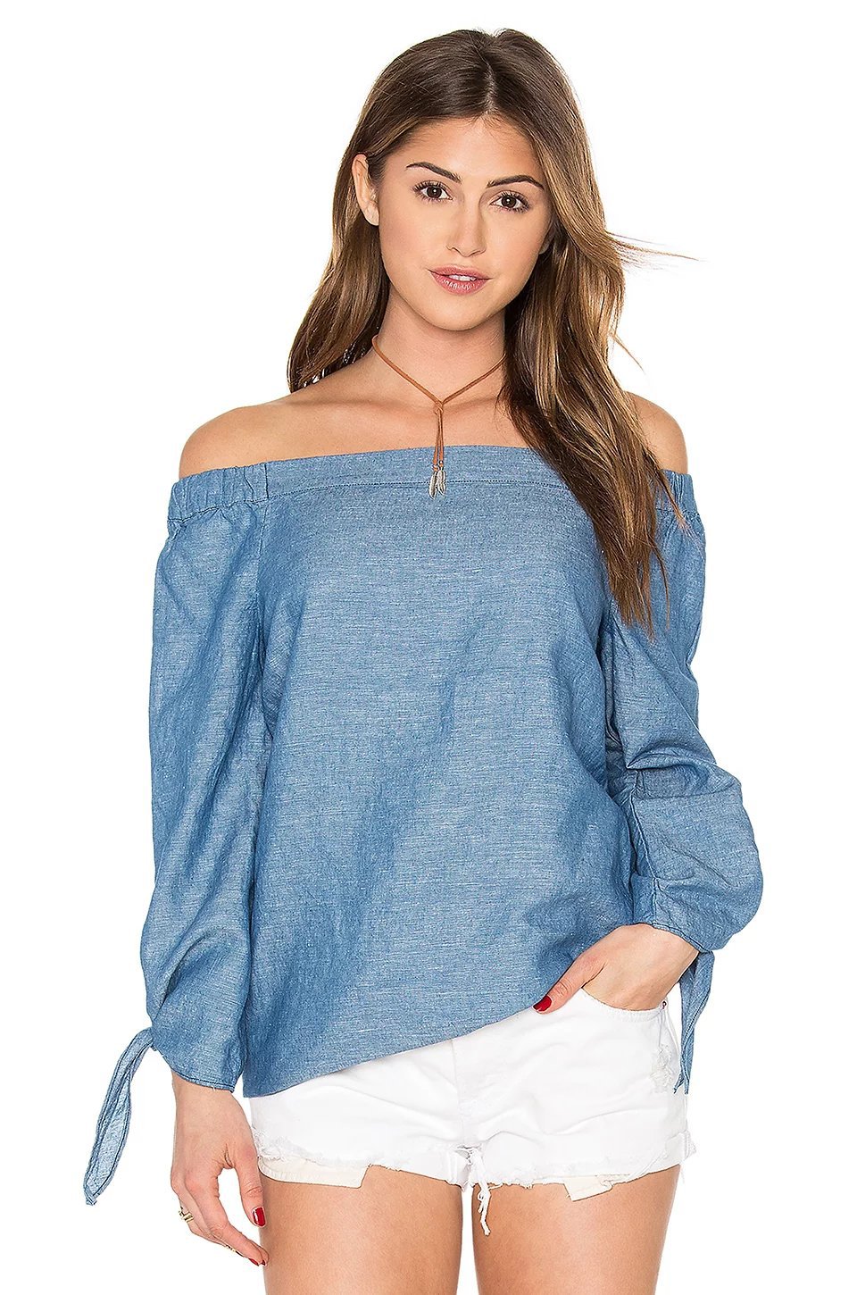 2016春夏新款欧洲站一字领袖口系带衬衫 女士衬衣 xdn8147