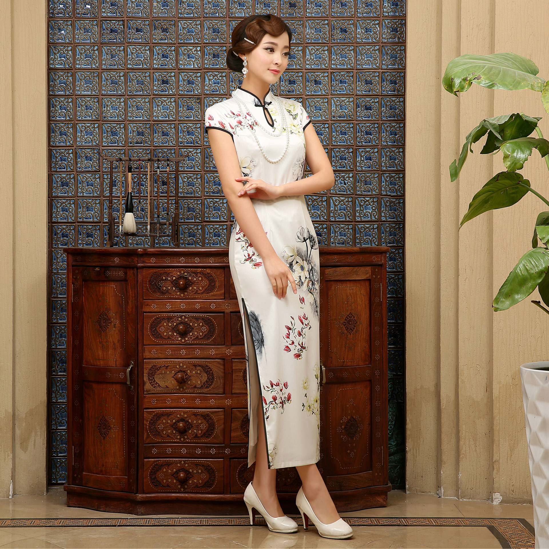 2016春夏新款旗袍 酒店迎宾旗袍 服务员旗袍 演出大合唱长旗袍女