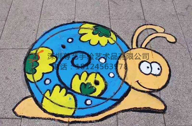 3d立体壁画井盖涂鸦地面彩绘广场手绘墙大芬油画喷画房地产墙画油