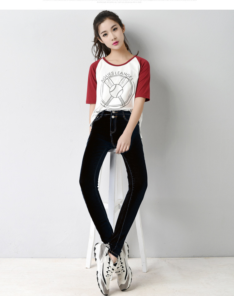 春夏高腰中学生女大童牛仔裤女小脚铅笔裤女裤子