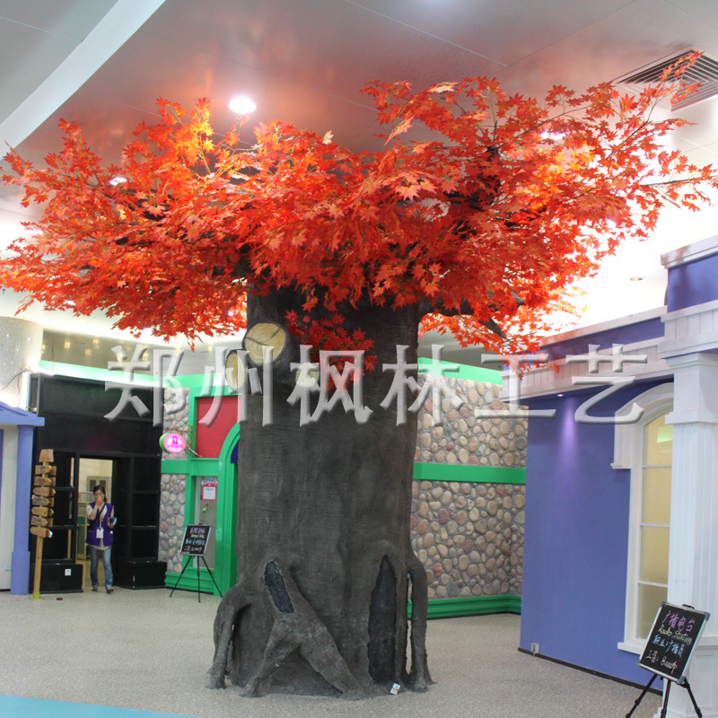 枫林厂家餐厅现场制作仿真树 包柱子仿真榕树 大型仿真植物景观树