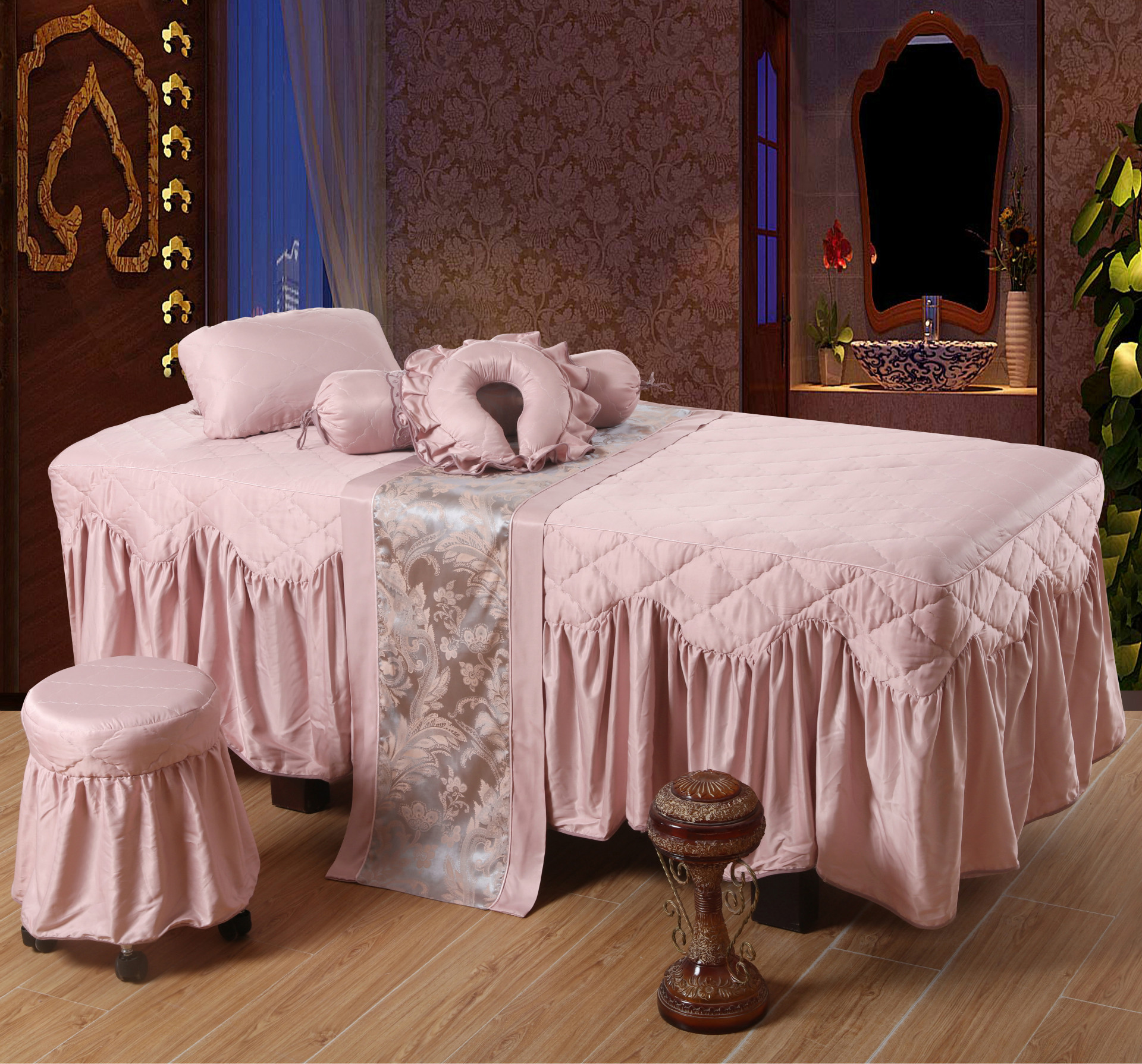 厂家定制高档美容院按摩专用床罩四件套 美容院床罩四件套批发