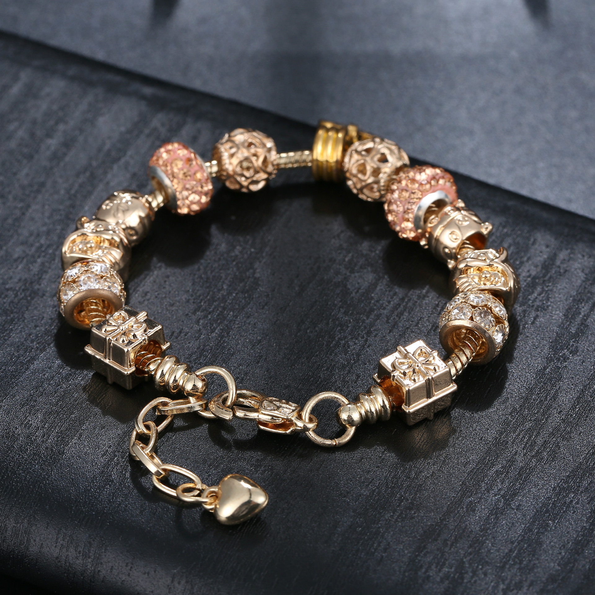 民族风复古金色龙虾扣手链charms动物串珠饰品 节日手饰现货批发