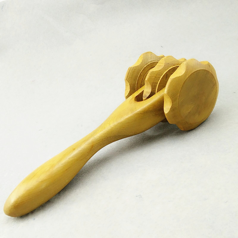 越南香木三轮手推木推子按摩器背部腿部腹部瘦身 手动质按摩滚轮