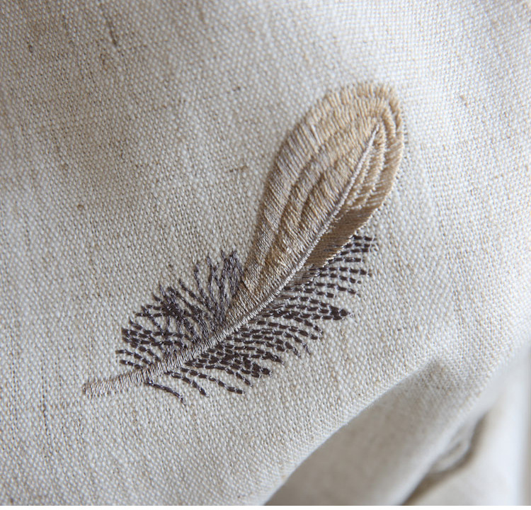 简约现代中式遮光绣花窗帘布料客厅卧室飘窗落地窗成品定制羽毛