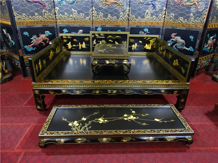 锦福隆定制新中式手绘漆器家具中国风罗汉床