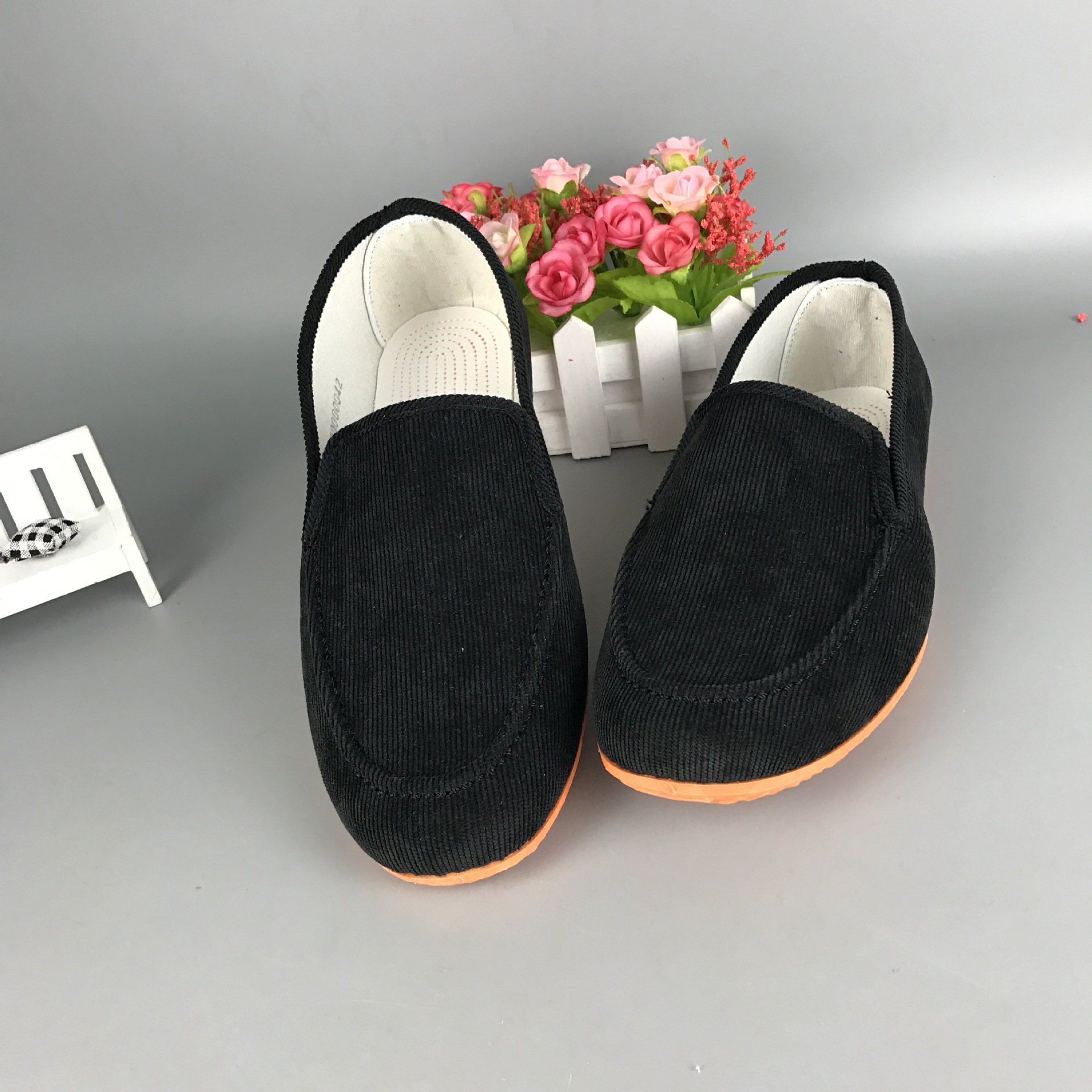 厂家直销新款平跟男鞋 条绒低帮牛筋底圆头棉布男式休闲布鞋