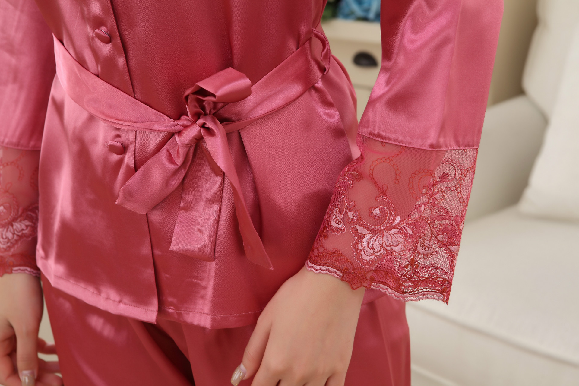 公主风春秋夏季仿真丝睡衣两件套装春季性感高档丝绸家居服睡衣