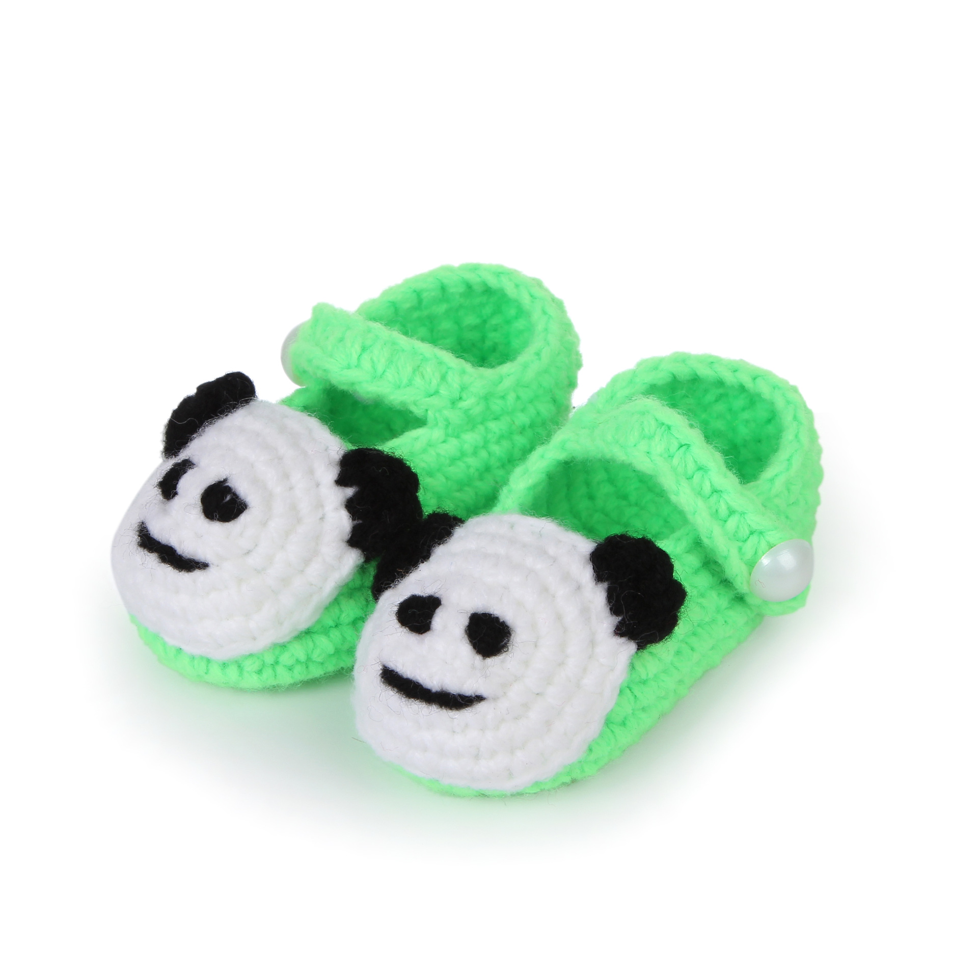 新生儿卡通摄影道具手工鞋 熊猫图案宝宝鞋 儿童手工毛线钩针鞋