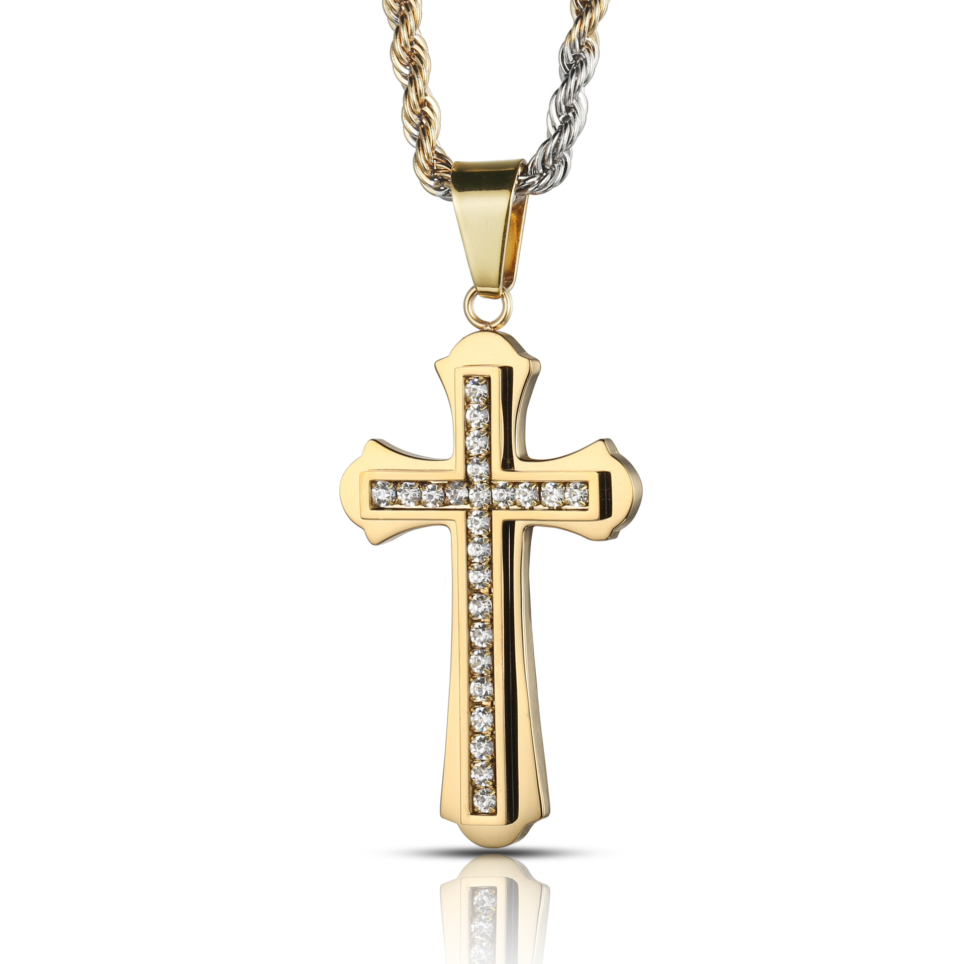 供应信息 项饰 韩版电镀黄金十字架男士吊坠 时尚镶嵌水钻 样式:男女