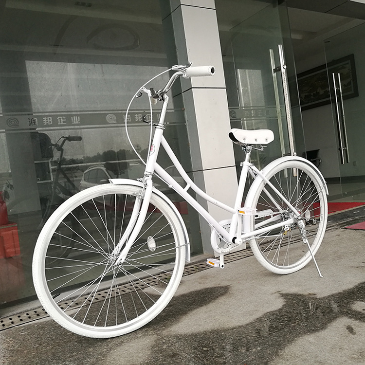 上海26寸单速自行车时尚复古典雅文艺男女式通勤车纯白色单车-母子车,