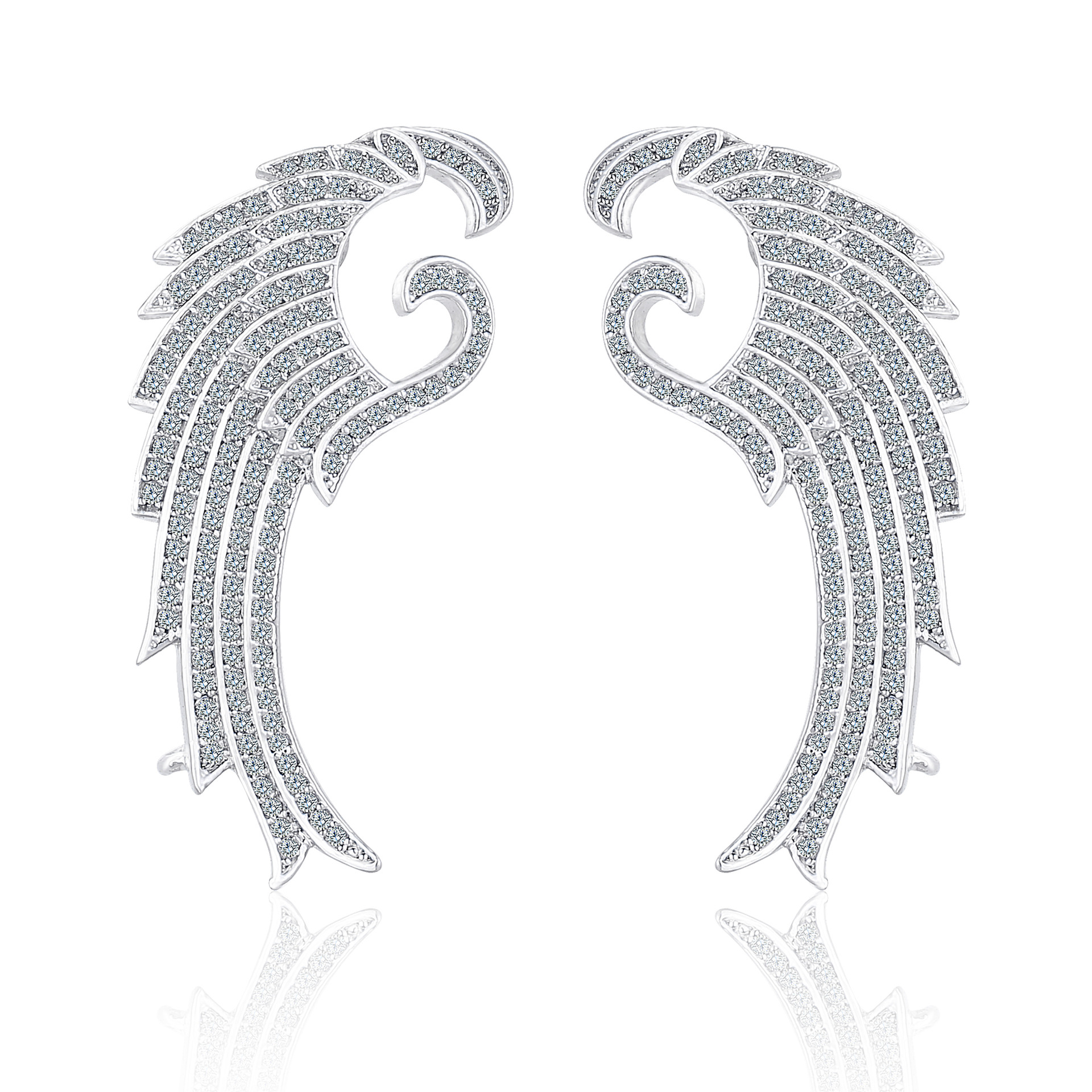 微镶aaa锆石 天使翅膀羽翼 18k铜镀真金耳环