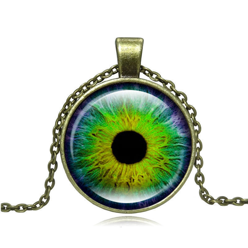 速卖通复古项链批发 彩色瞳孔眼睛时光宝石项链 创意新款欧美饰品