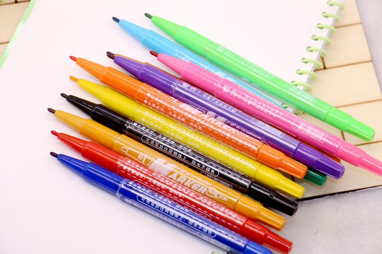 批发12色小双头记号笔 油性彩色记号笔广告笔儿童绘画涂鸦勾线笔