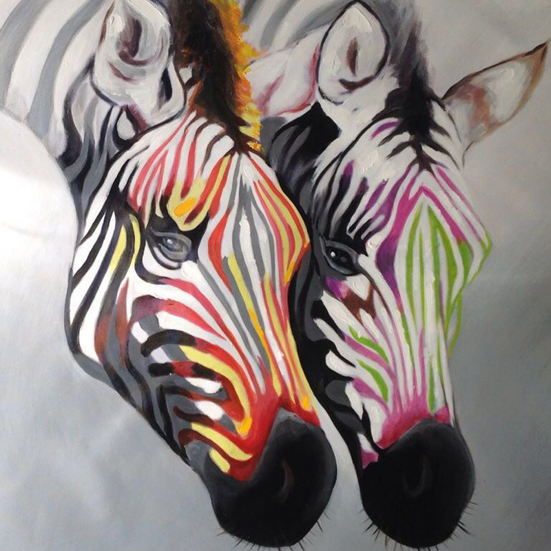 厂家现代100手绘动物油画彩色斑马家居装饰客厅沙发背